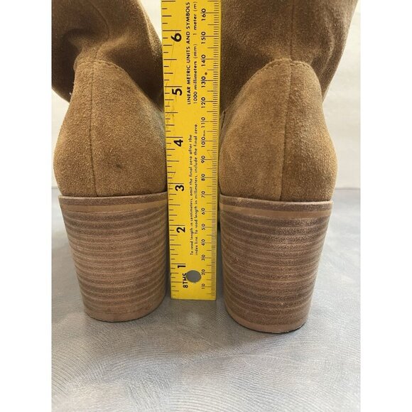 Lucky Brand Boots Women's 9.5 M Slouch Ankle Booties Heels Peep Toe Brown Suede - Picture 7 of 7